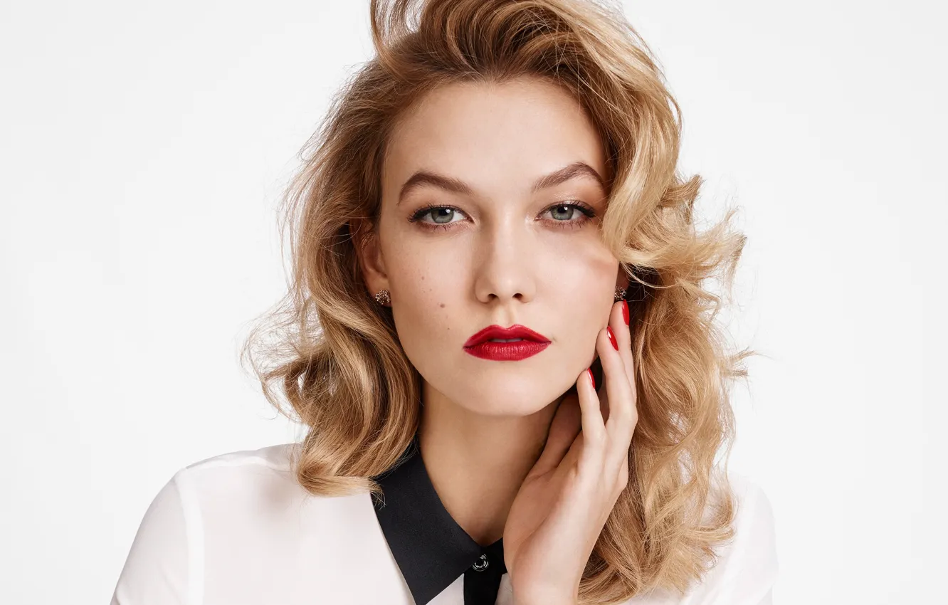 Photo wallpaper look, girl, face, model, hair, portrait, lips, Karlie Kloss