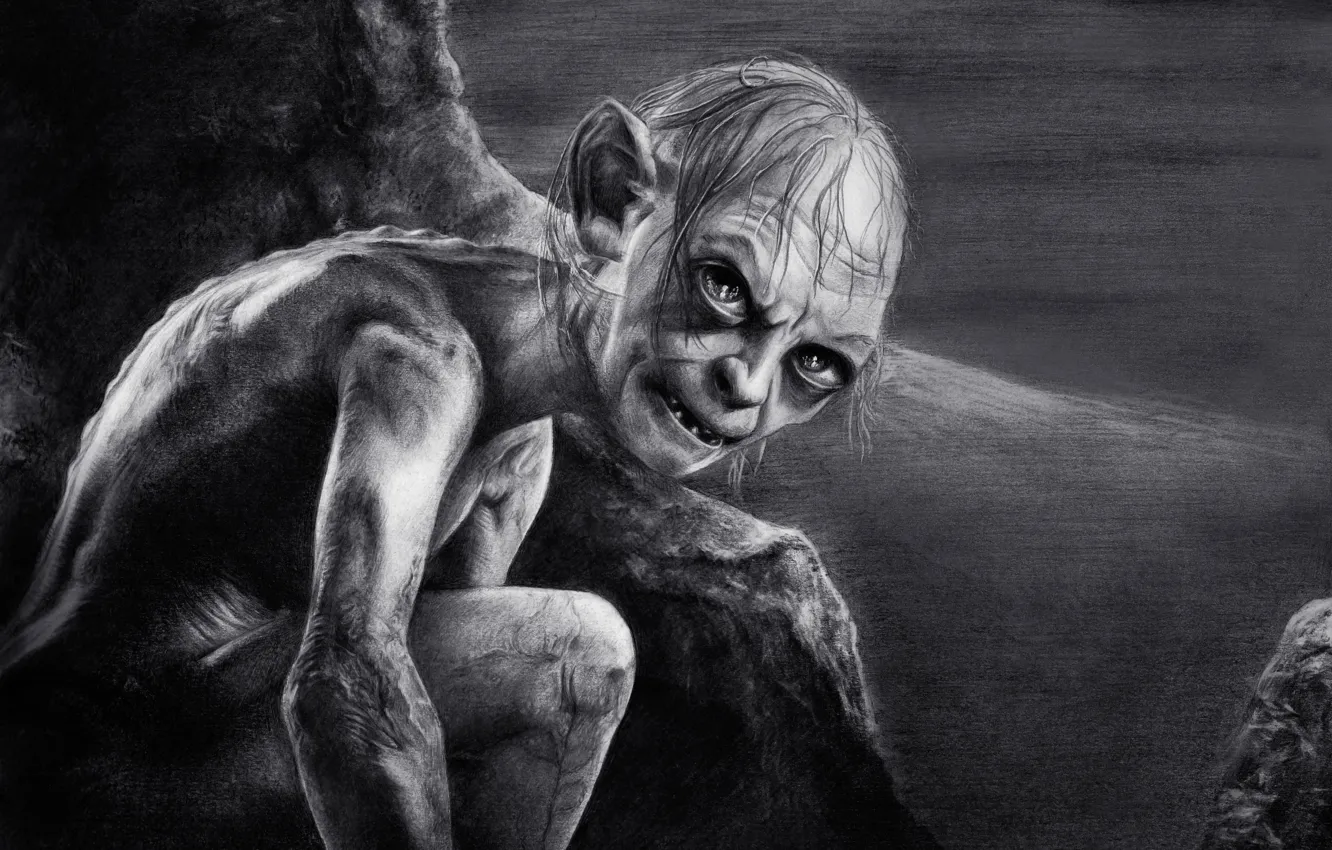 Photo wallpaper figure, fantasy, art, black and white, Gollum, The Hobbit: An Unexpected Journey, The hobbit: an …