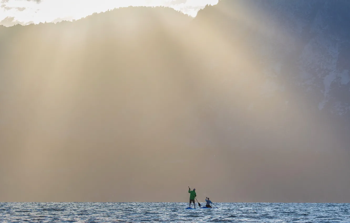 Photo wallpaper sea, people, morning
