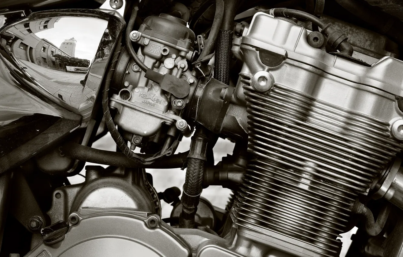 Photo wallpaper engine, motorcycle, chrome, closeup