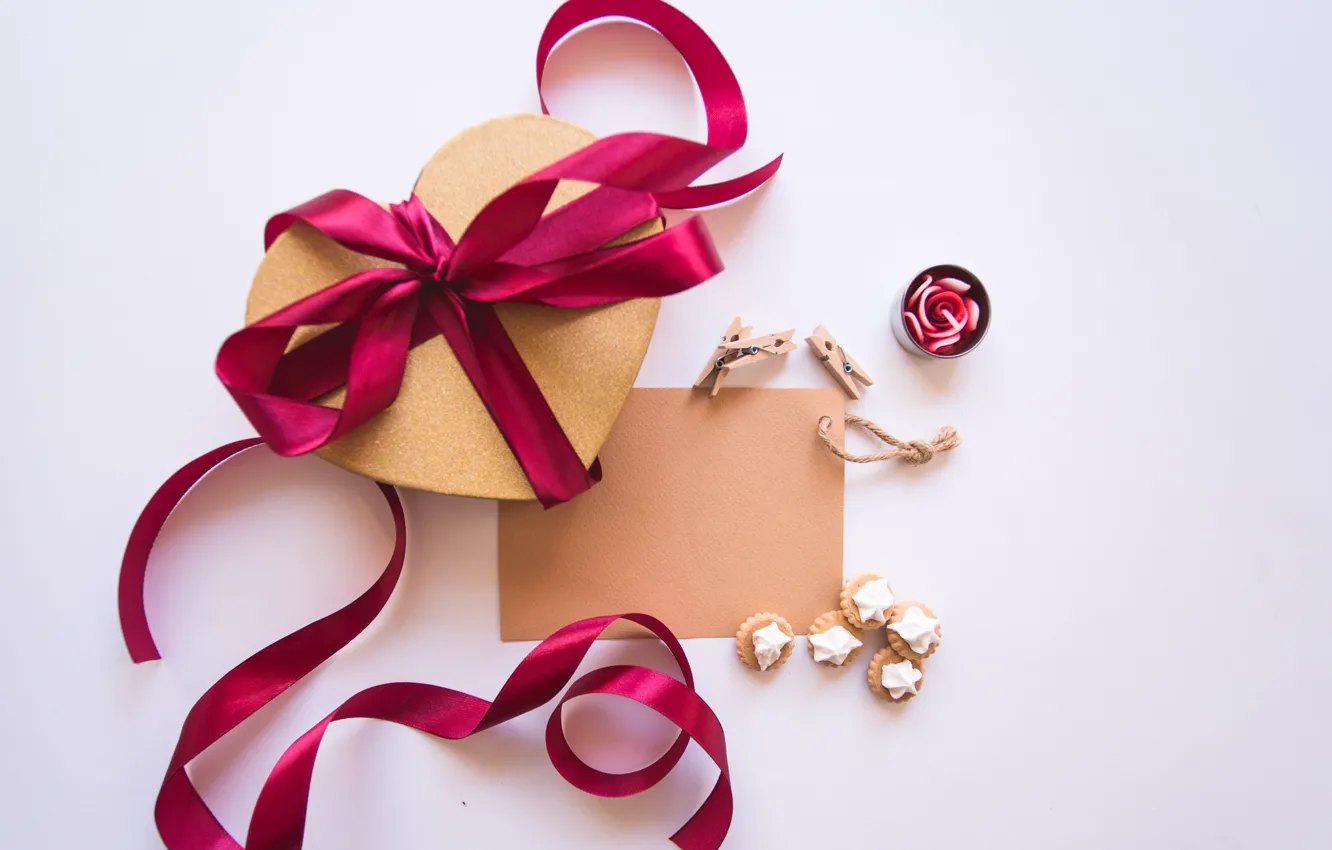 Photo wallpaper holiday, gift, hearts, bow, Valentine's day