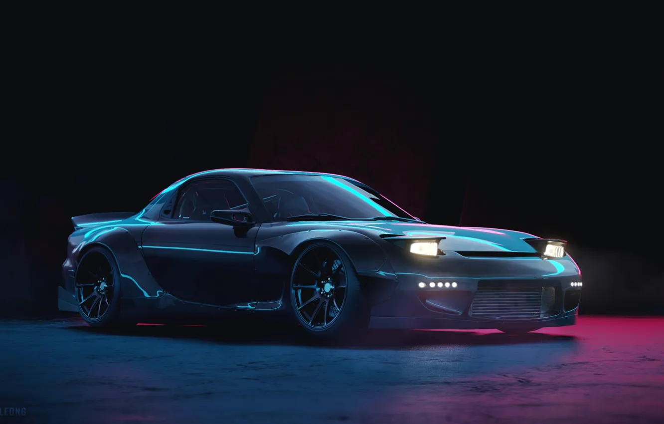 Photo wallpaper machine, auto, rendering, Mazda, RX-7, Mazda rx7, Mazda RX-7, Vehicles