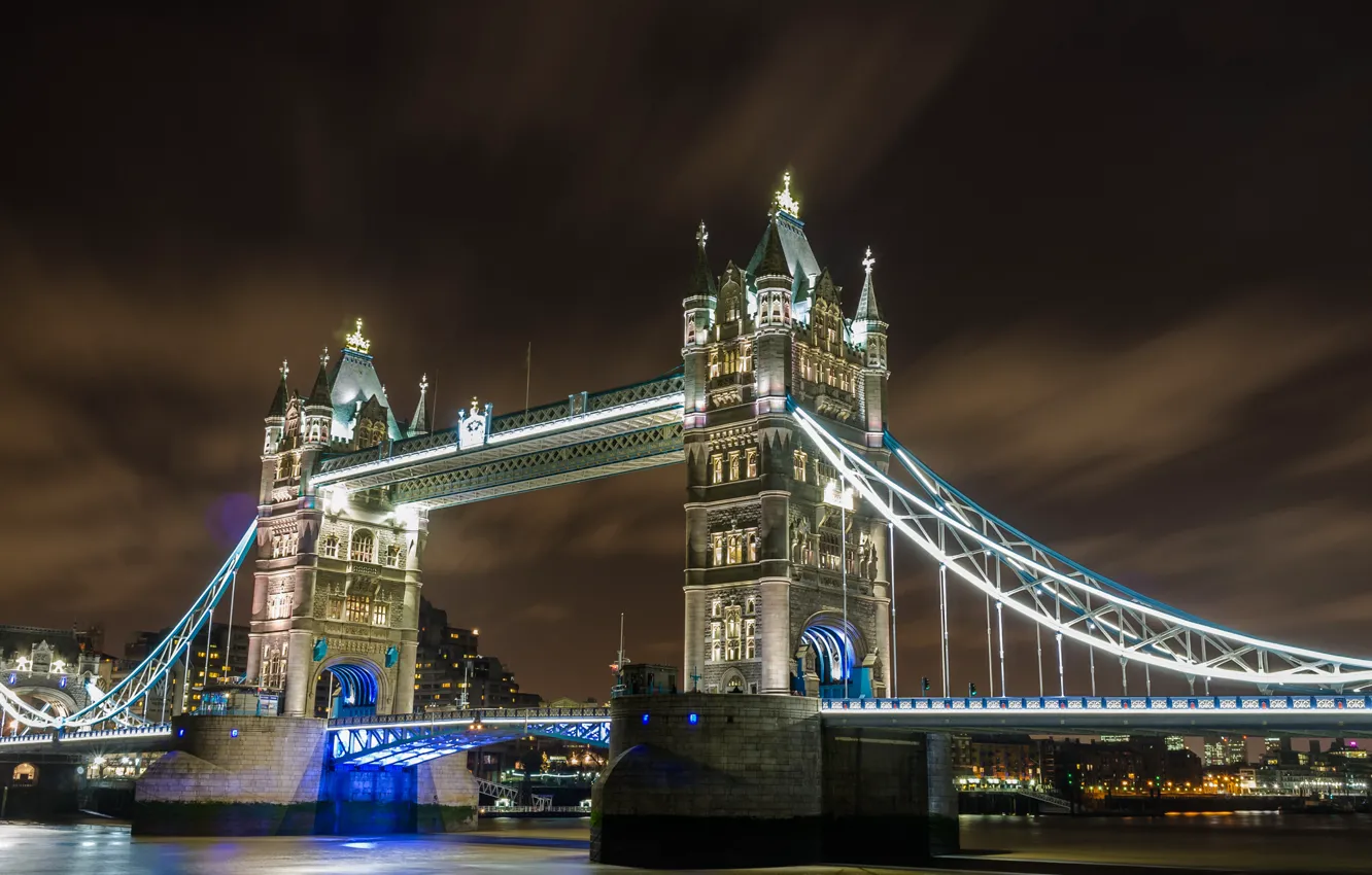Photo wallpaper bridge, lights, river, London, the evening, Thames, Tower Bridge, London