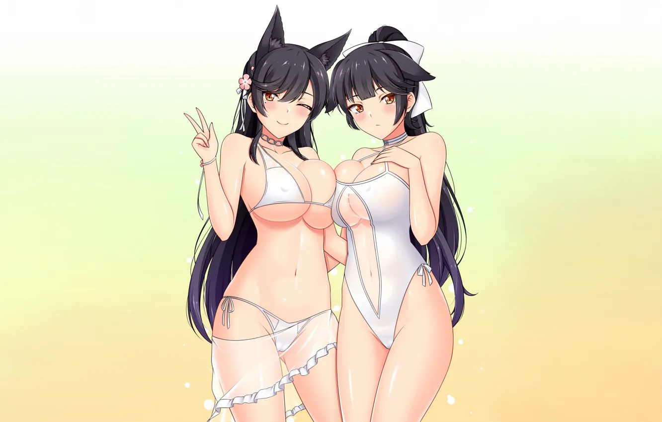 Photo wallpaper sexy, Cameltoe, cleavage, long hair, girls, boobs, animal ears, anime