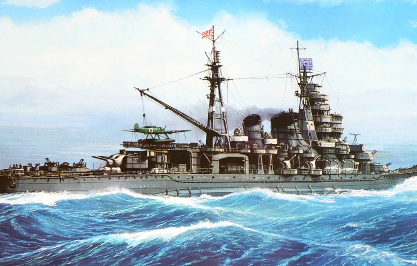 Photo wallpaper ship, art, Navy, military, cruiser, Japanese, cruiser, Aoba
