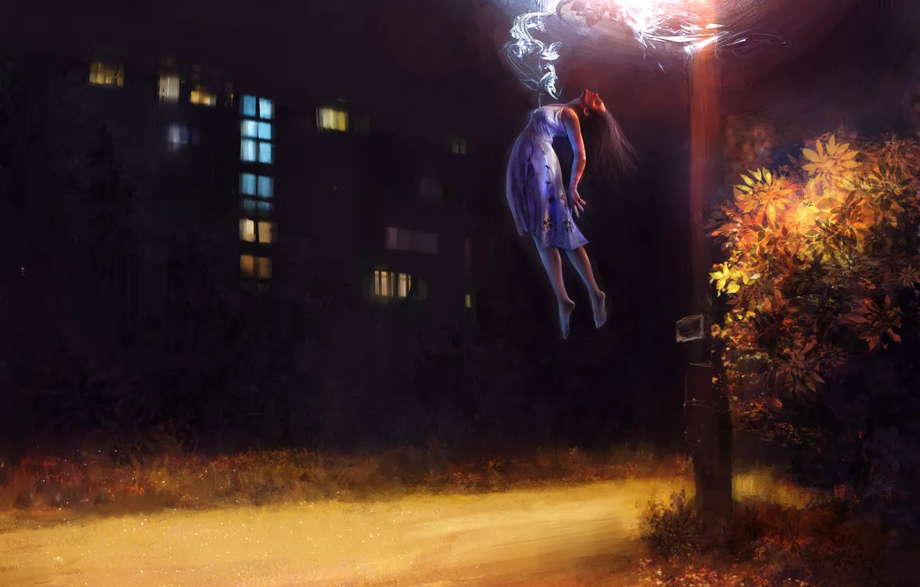 Photo wallpaper girl, night, street, smoke, home, fantasy, soars, by LusiusMalfoy