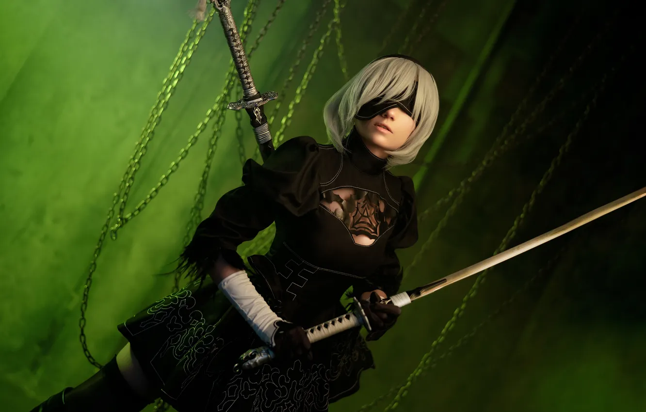 Photo wallpaper katana, model, women, cosplay, NieR: Automata, video game girls, 2B (Nier Automata), Carry Key