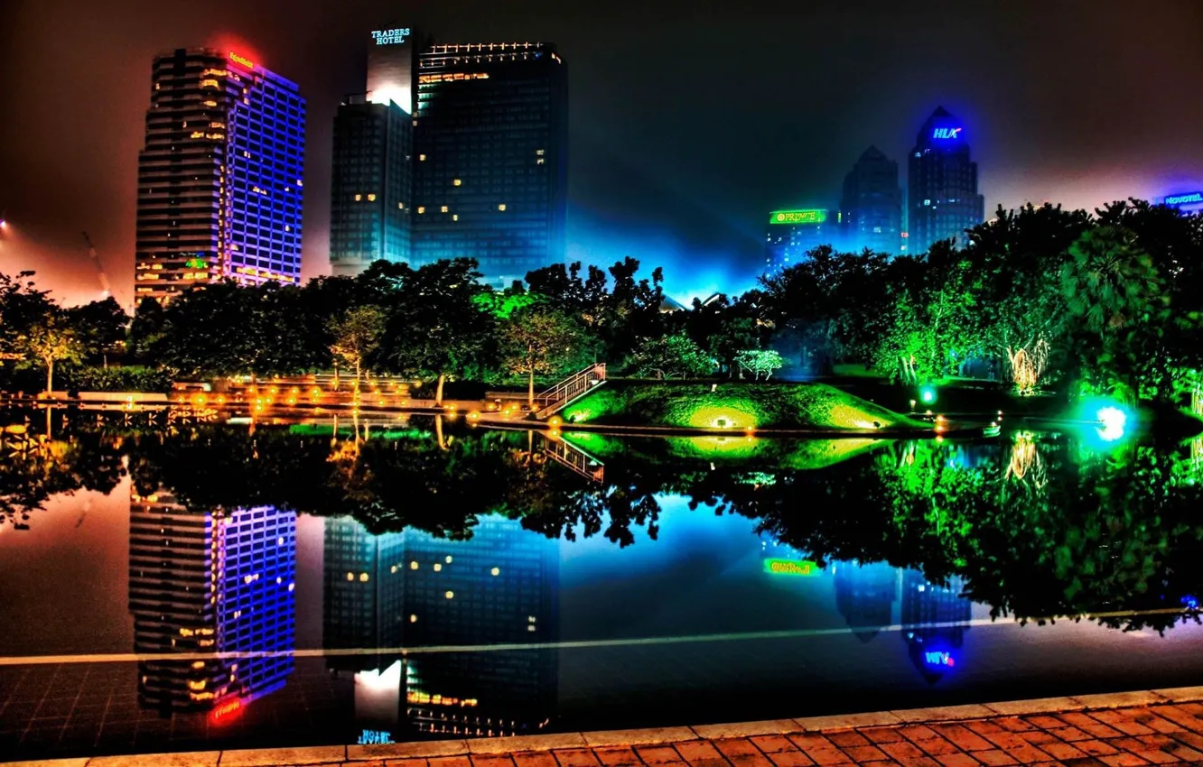 Photo wallpaper color, night, the city