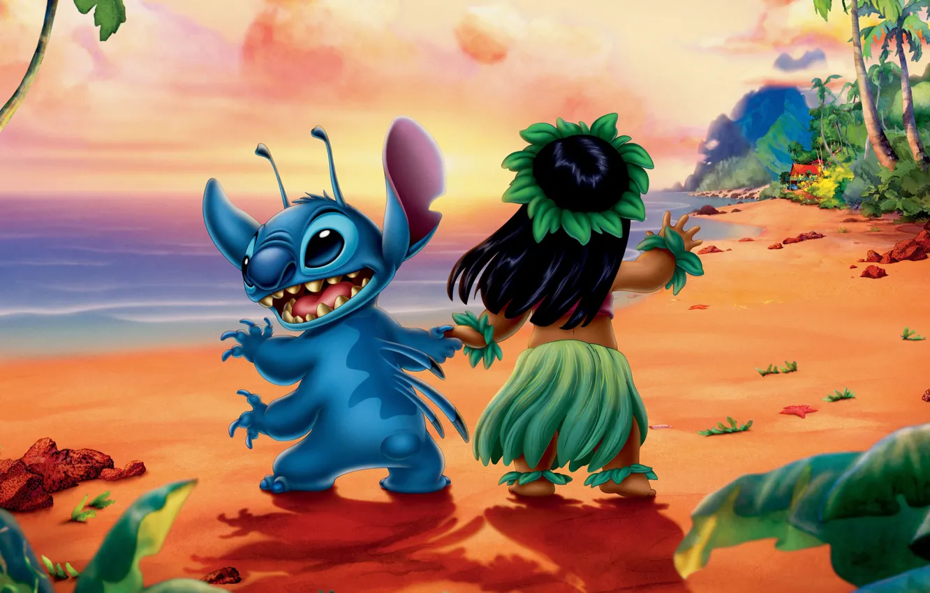 Photo wallpaper sea, cartoon, shore, cartoon, Lilo and Stitch, Lilo And Stitch