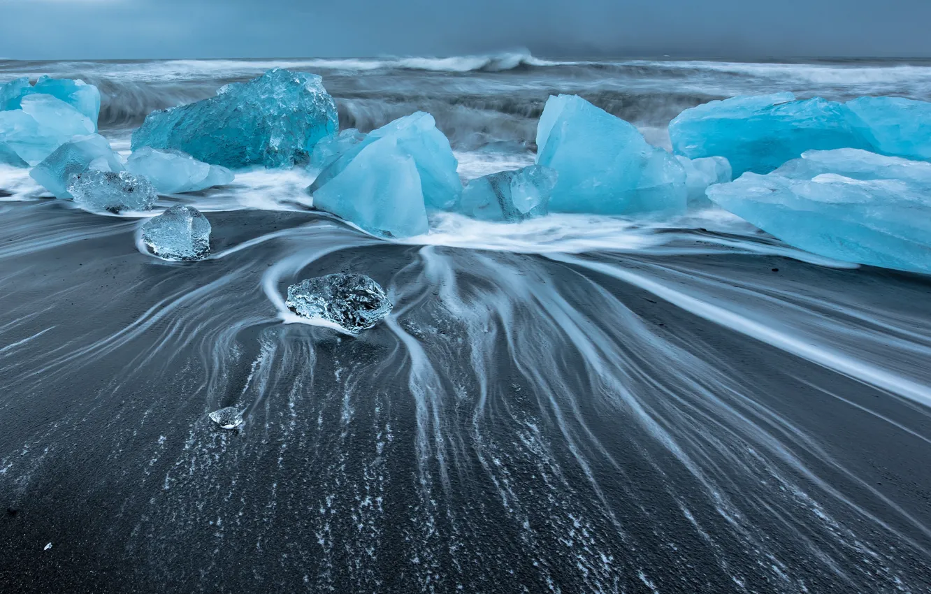 Photo wallpaper winter, sea, wave, shore, ice