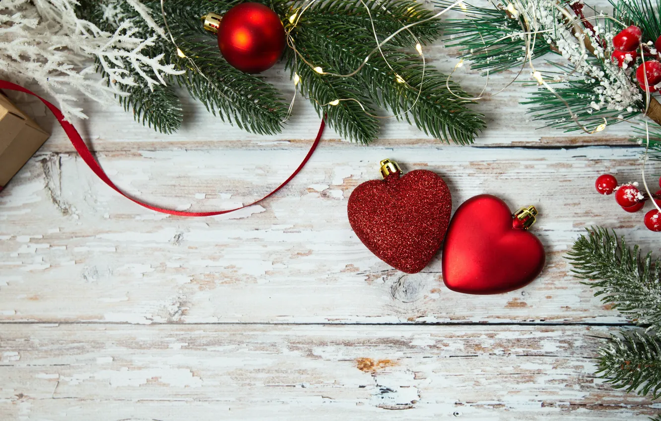 Photo wallpaper winter, balls, branches, red, holiday, Board, new year, fruit