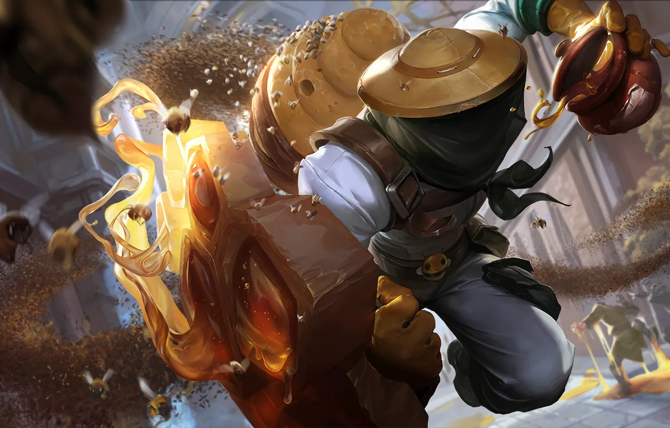 Photo wallpaper bee, cell, honey, splash, League of Legends, artwork, LoL, Singed