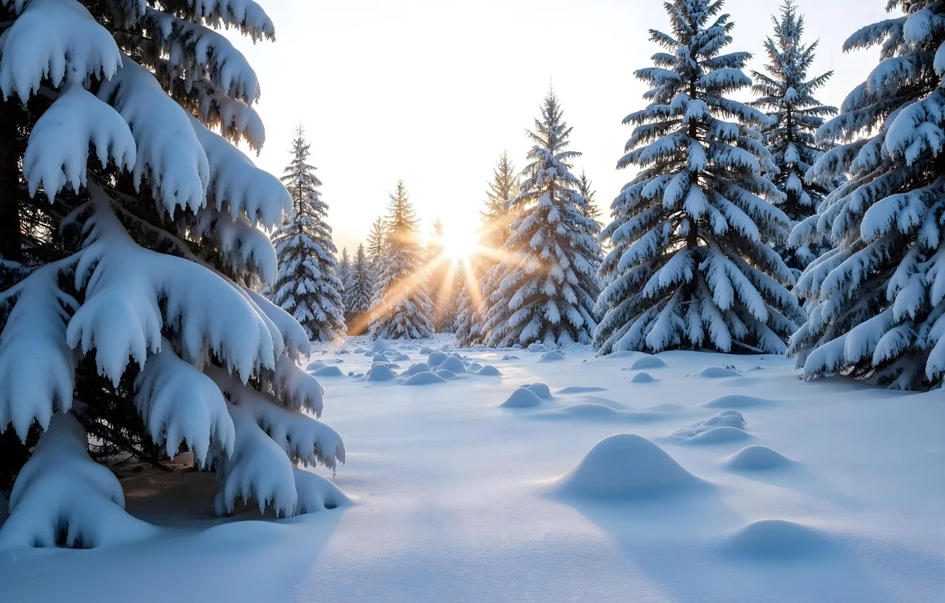 Photo wallpaper winter, forest, snow, trees, mountains, nature, tree, forest