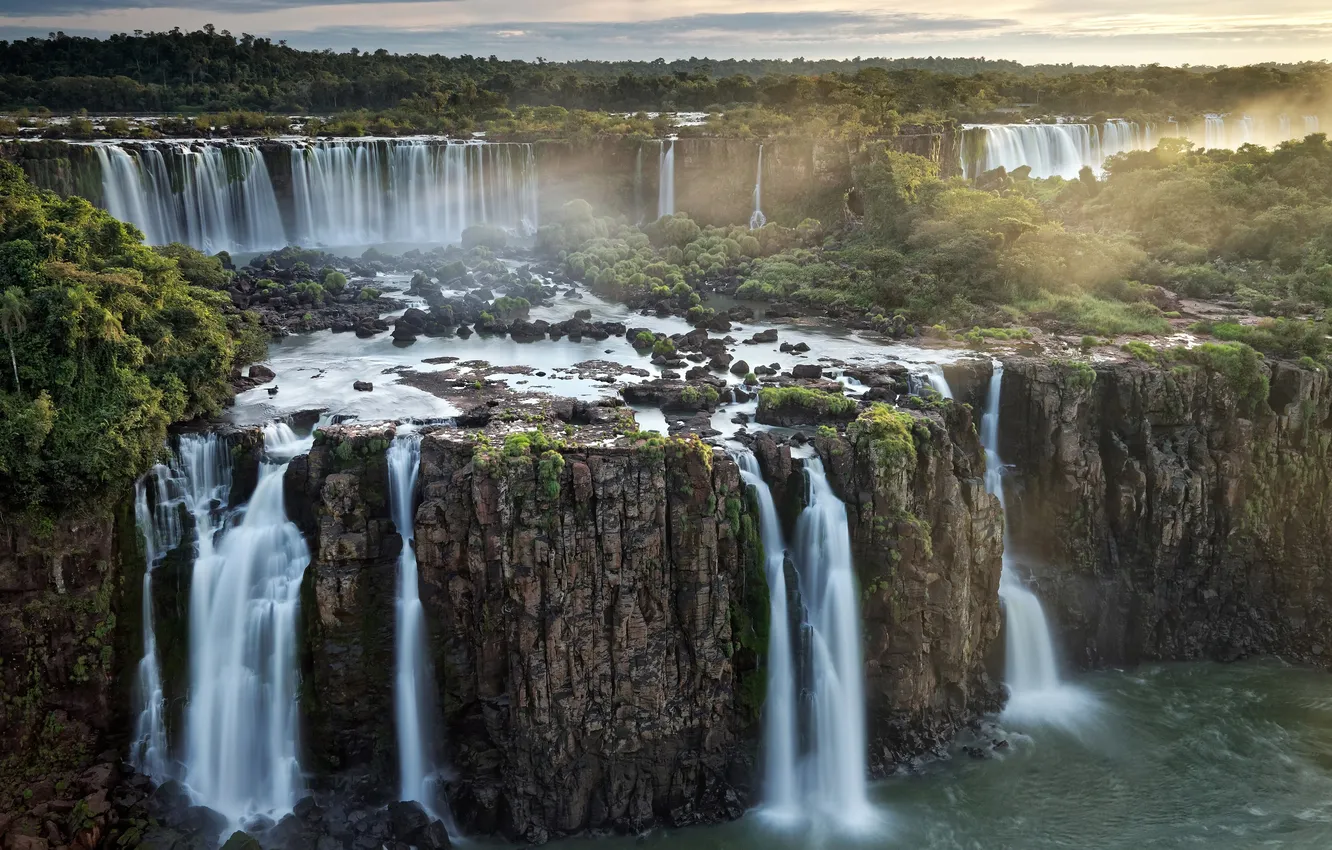 Photo wallpaper beauty, horizon, Iguazu Falls, Argentina, Argentina, water flows, Iguazu Falls, waterfalls of the Three Musketeers