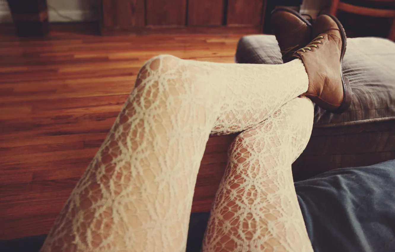 Photo wallpaper feet, shoes, tights, white
