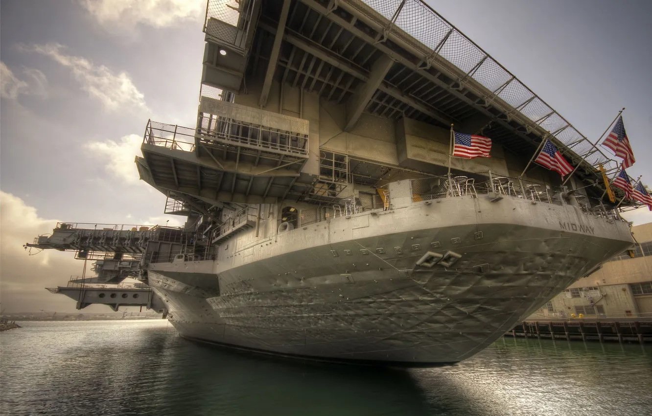 Photo wallpaper ship, flag, helicopter, Midway