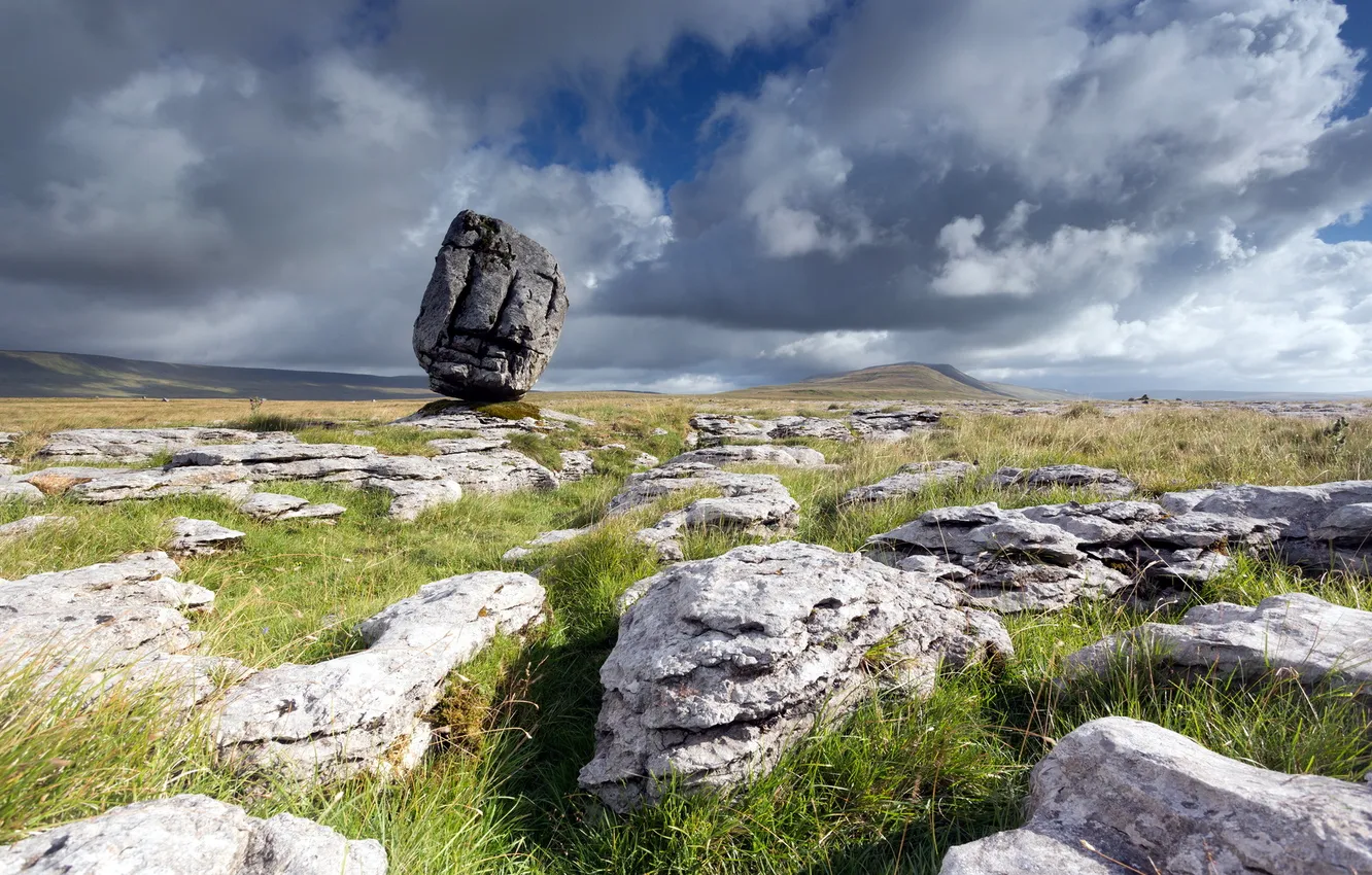 Photo wallpaper field, landscape, stones