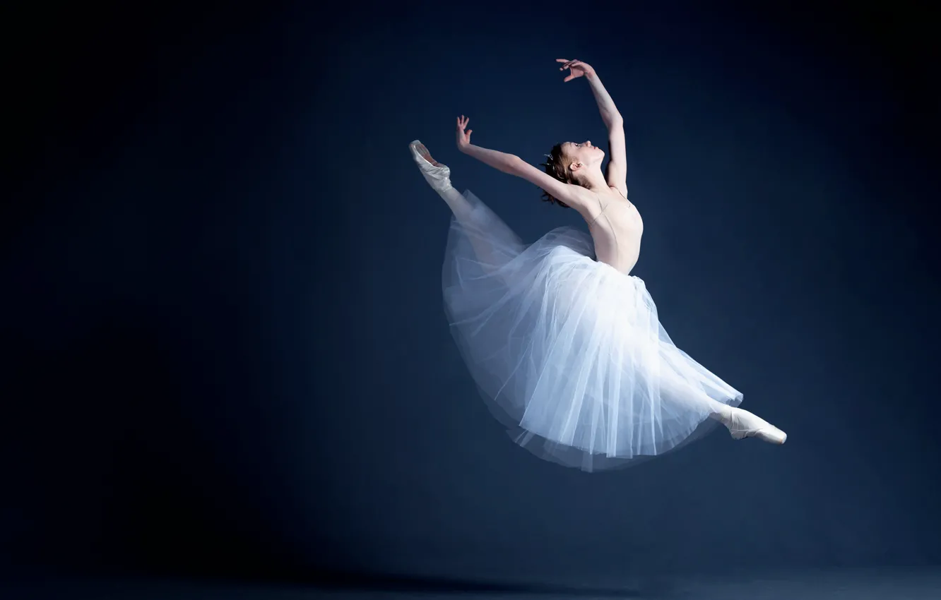 Photo wallpaper girl, the dark background, jump, grace, ballerina, the strokes