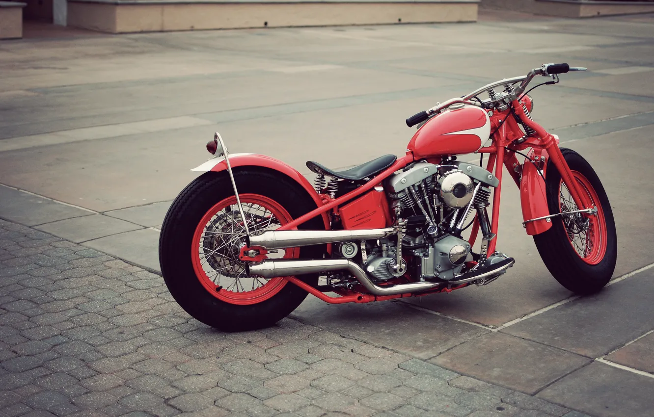 Photo wallpaper red, vintage, motorcycle, bobber