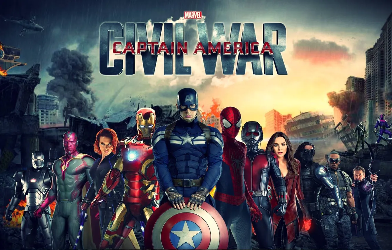 Photo wallpaper Falcon, Captain America, Black widow, Spider Man, Scarlet Witch, Ant-Man, Hawkeye, Vision