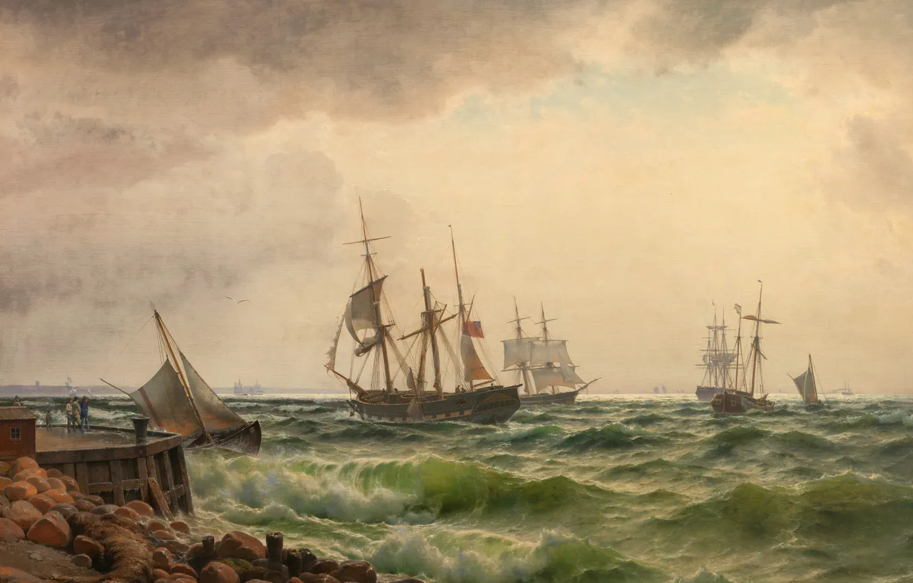 Photo wallpaper 1867, Carl Neumann, Ships off the coast after a squall