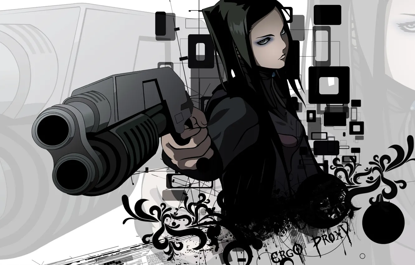 Photo wallpaper weapons, background, black, ergo proxy, ergo proxy, re-l mayer