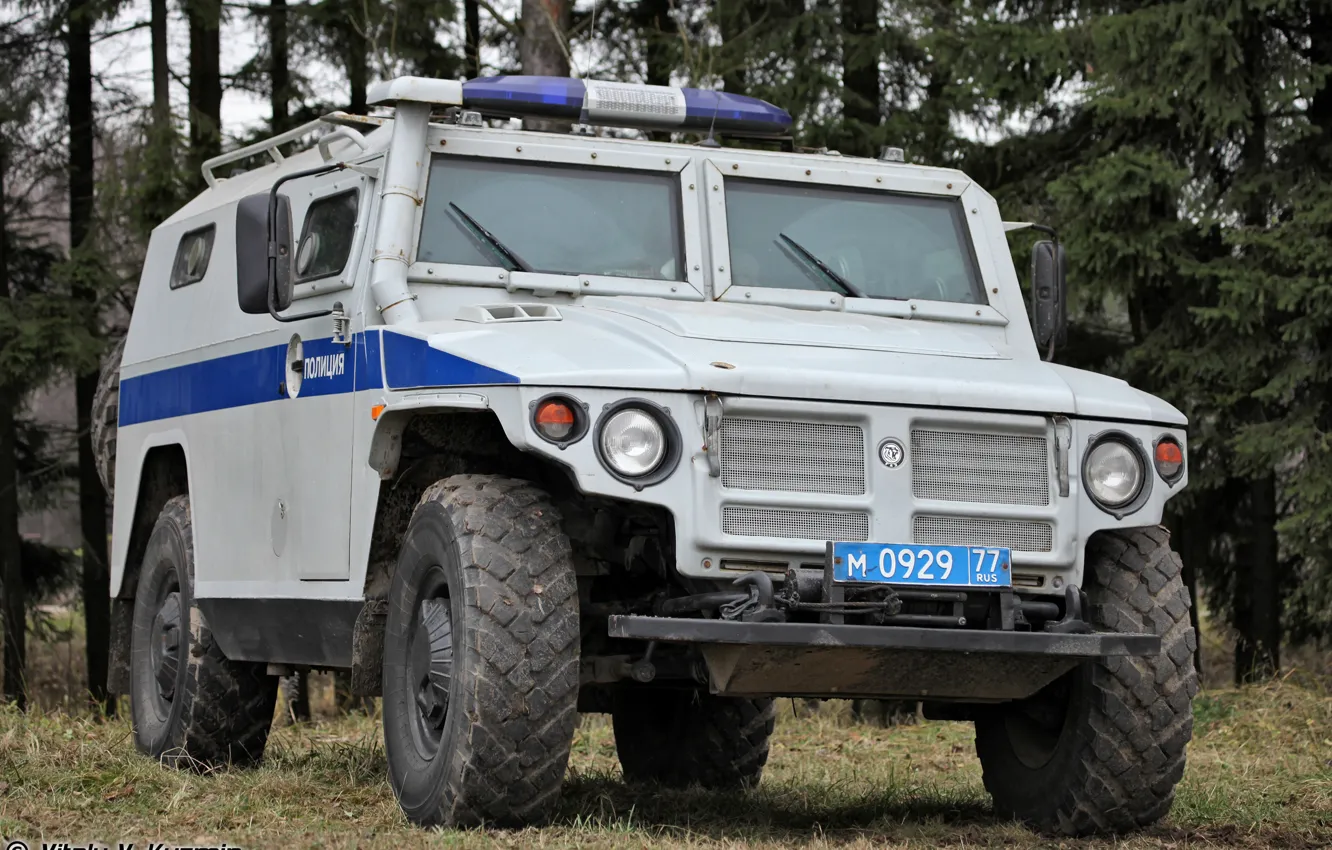 Photo wallpaper tiger, police, armored car, SPM-2, GAZ-233036