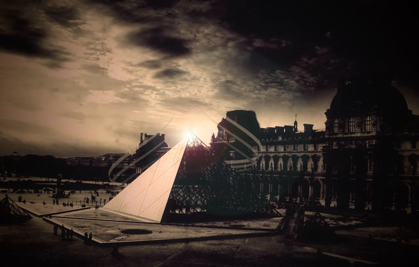 Photo wallpaper the sky, line, The Louvre, pyramid