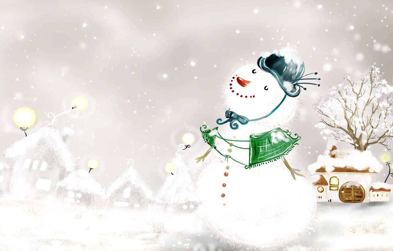 Photo wallpaper snow, new year, snowman