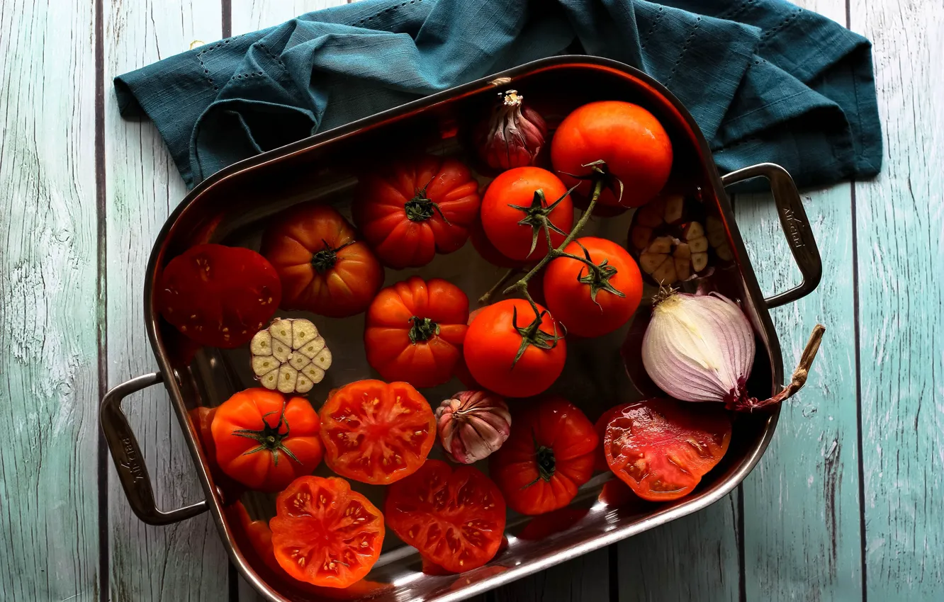 Photo wallpaper red, dishes, tomatoes, tomatoes