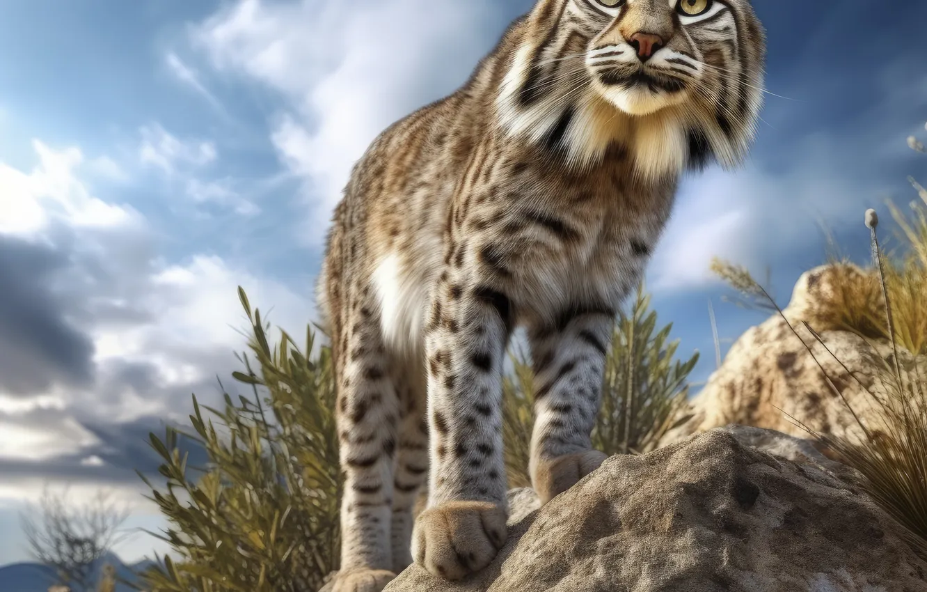 Photo wallpaper look, predator, lynx, front, big cat, digital art, AI art, The Art of Artificial Intelligence