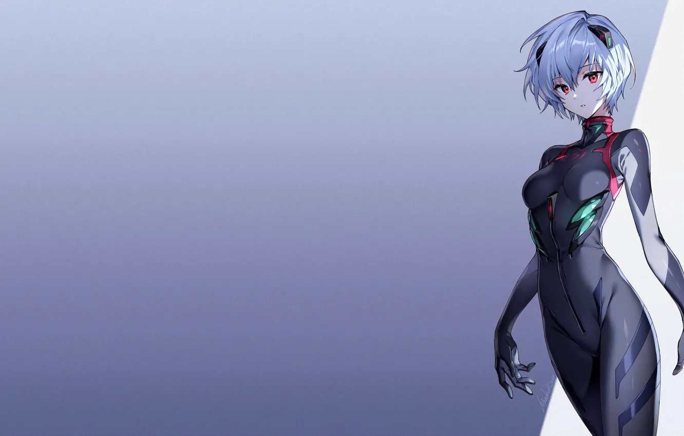 Photo wallpaper Ayanami Rei, red eyes, short hair, anime girls, purple hair, white hair, tight clothing, plugsuit