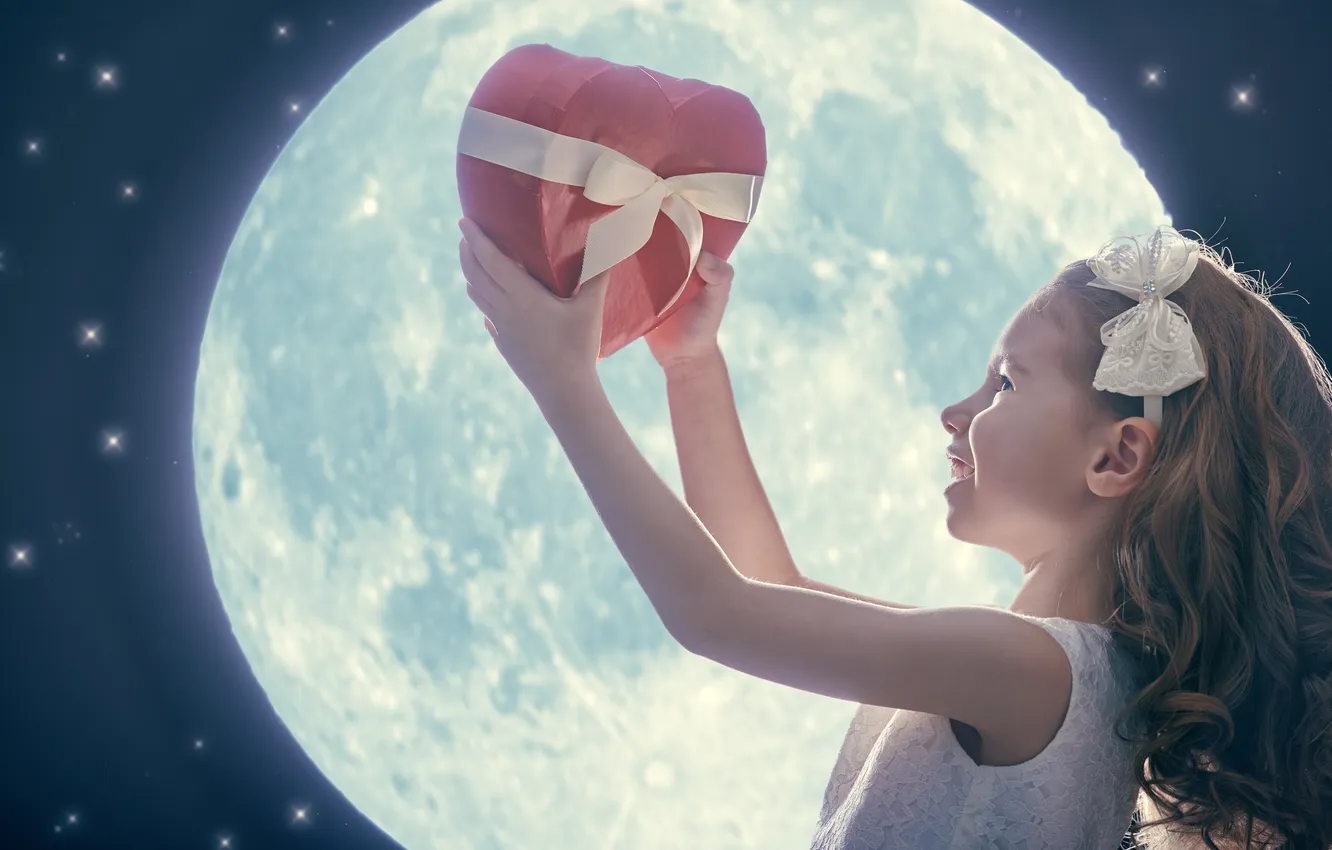 Photo wallpaper love, the moon, heart, girl, love, heart, romantic, gift