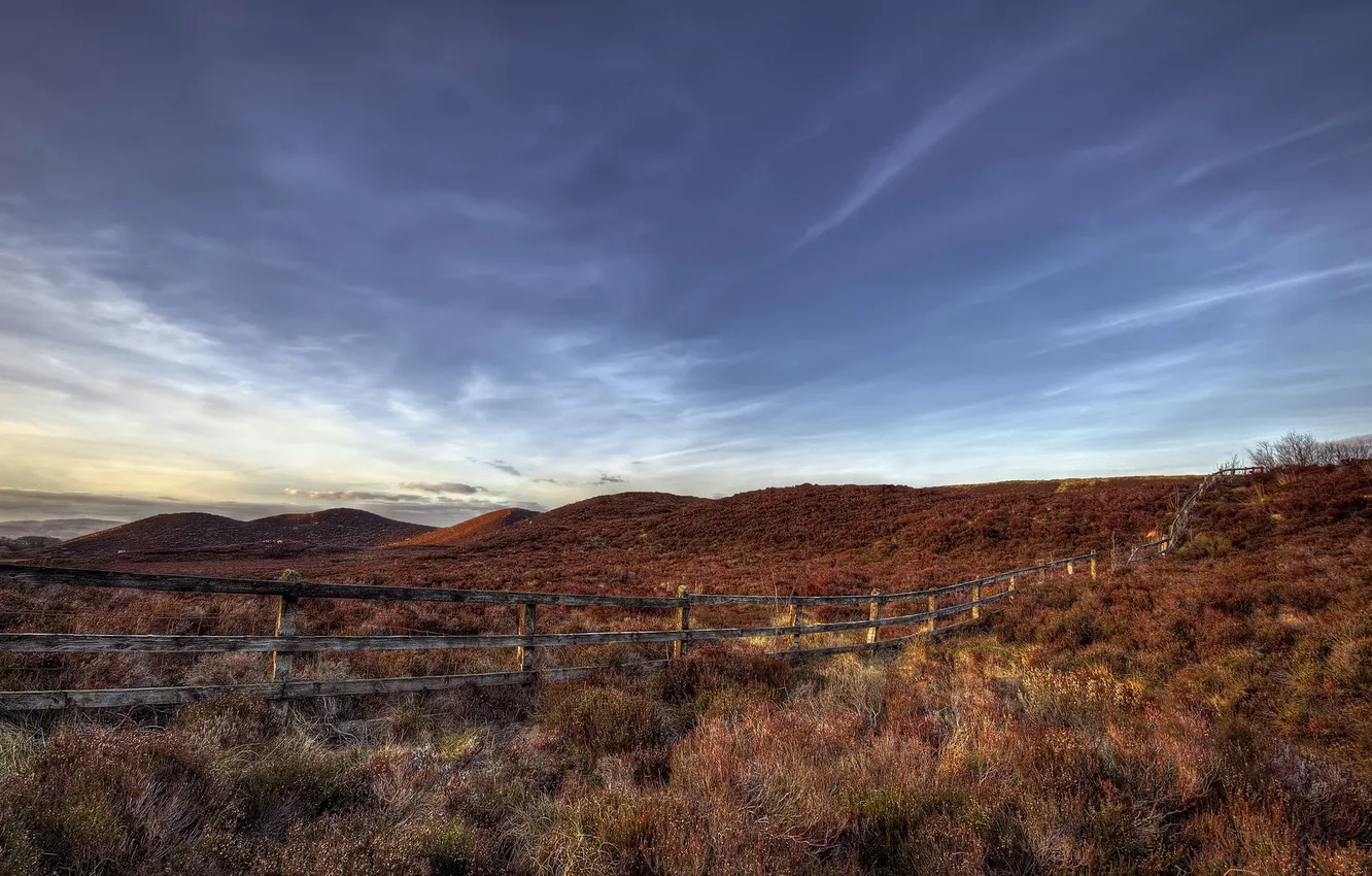 Photo wallpaper field, landscape, the fence