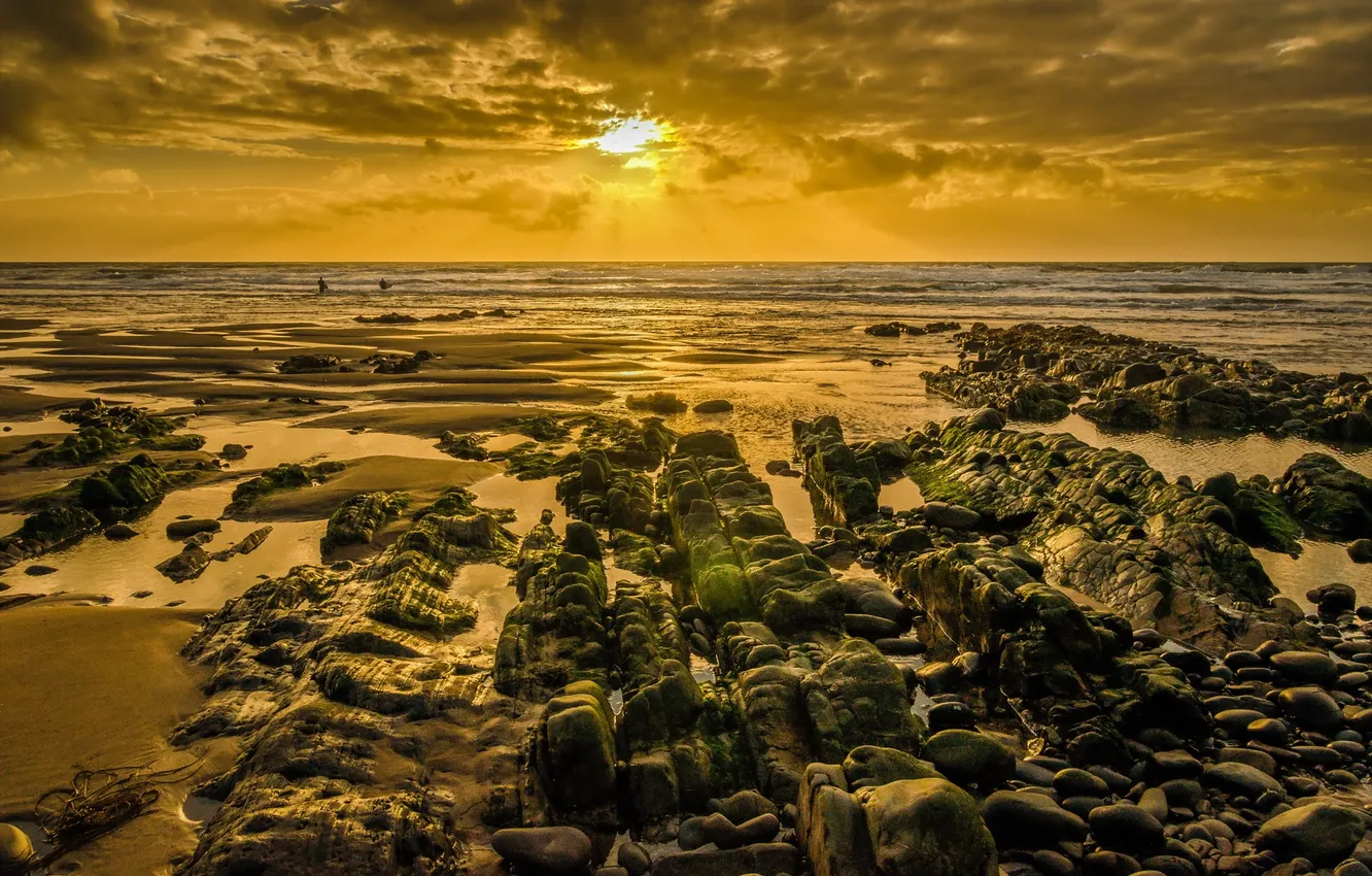 Photo wallpaper sea, sunset, shore