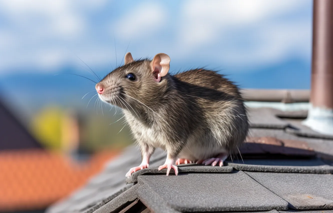 Photo wallpaper cute, rat, sitting, roof