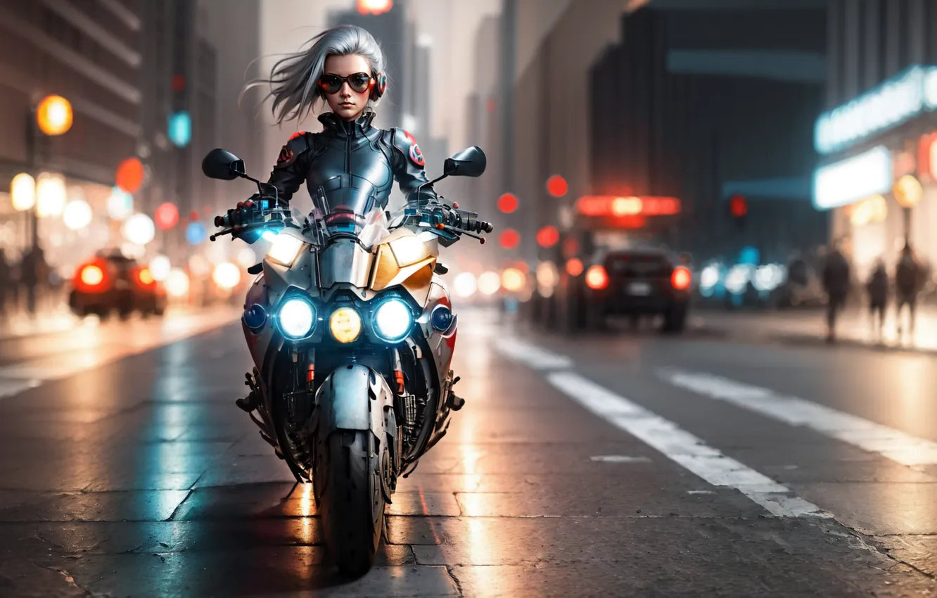 Photo wallpaper wallpaper, girl, fantasy, bike, picture, Cyberpunk