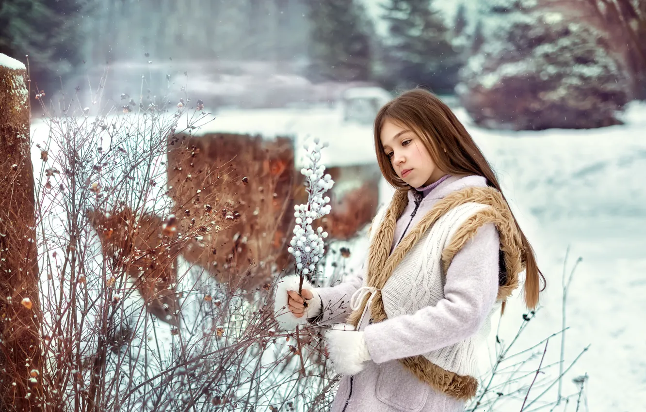 Photo wallpaper winter, snow, girl
