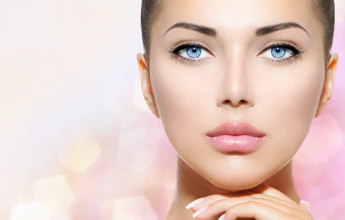 Photo wallpaper girl, portrait, brunette, blue eyes