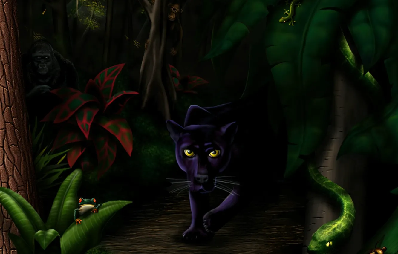 Photo wallpaper look, animal, predator, Panther, jungle, art, big cat