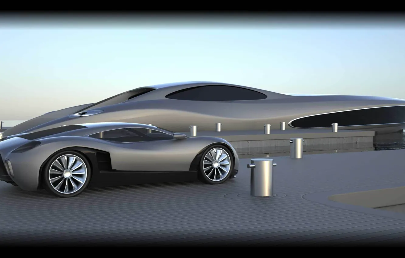 Photo wallpaper car, yacht, futuristic, &amp;