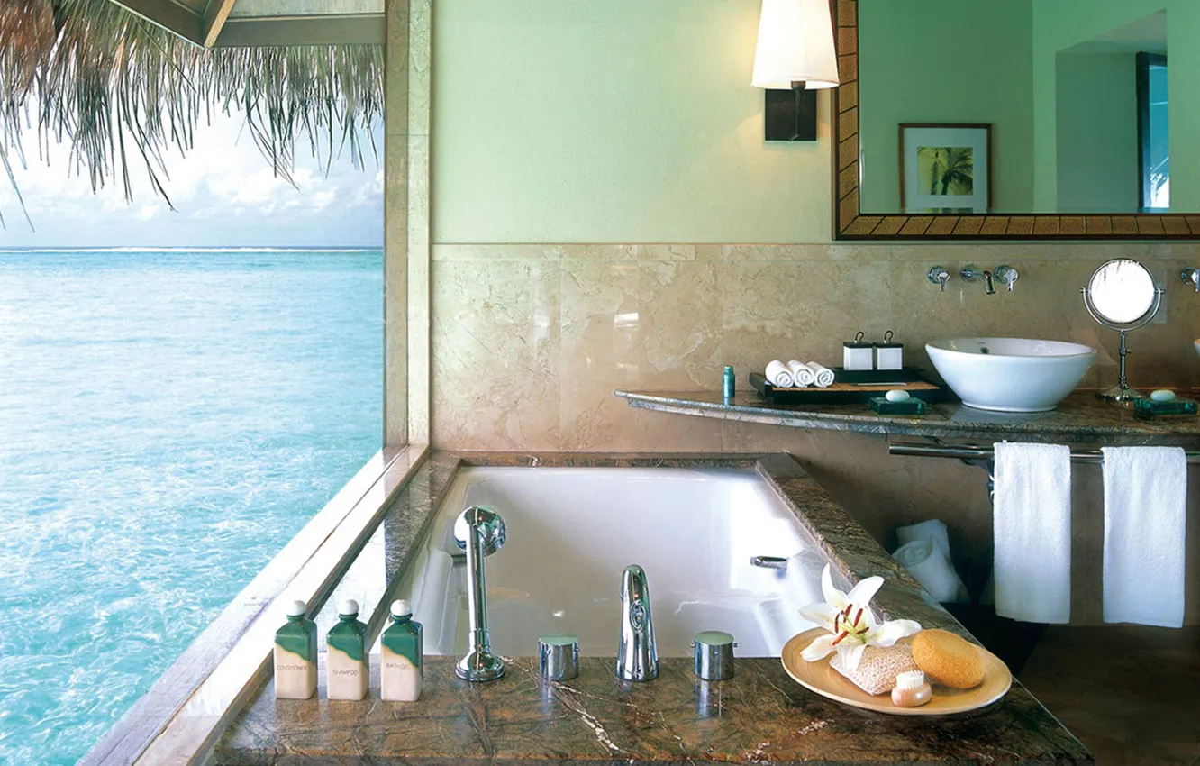 Photo wallpaper design, style, interior, bathroom, the hotel, Bungalow, bath in water bungalow