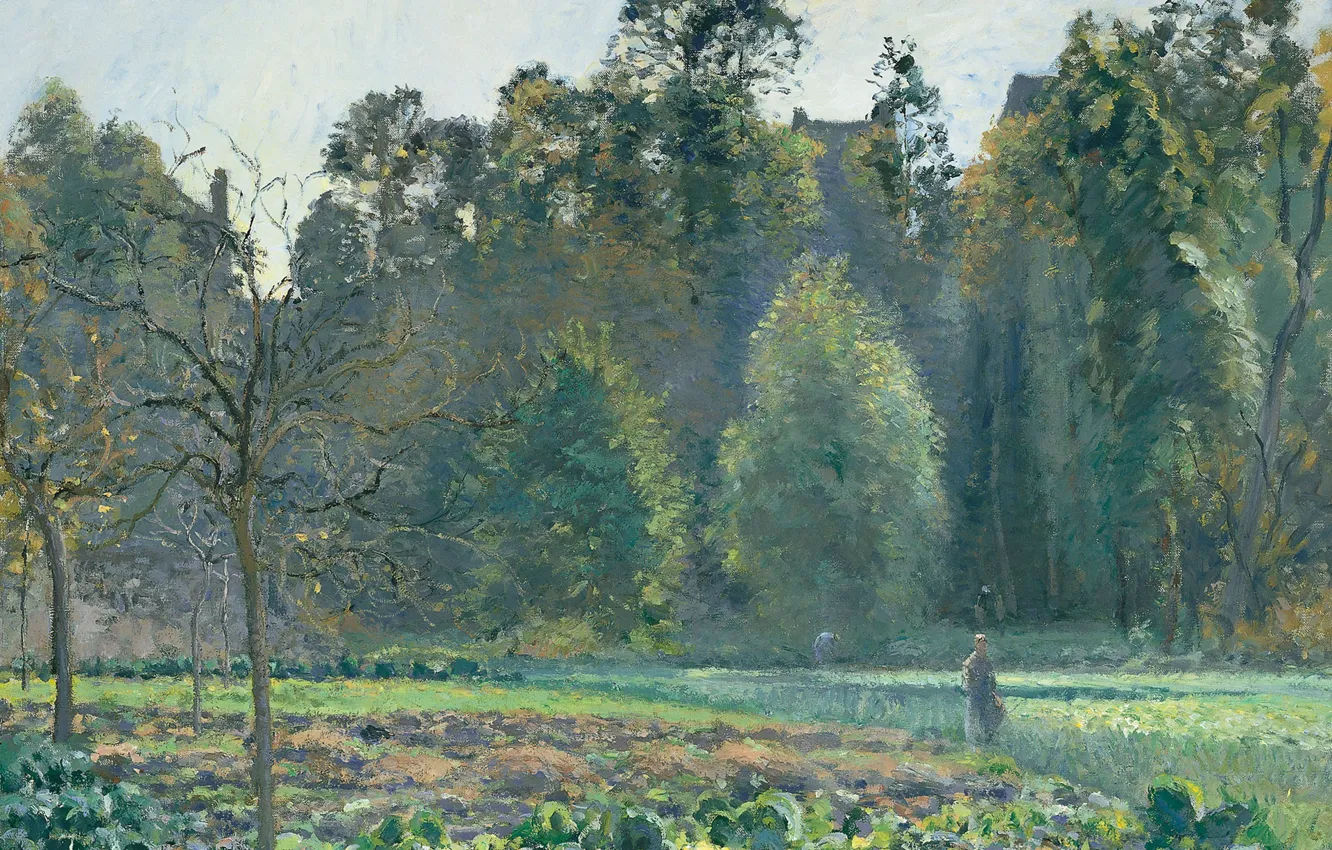 Photo wallpaper landscape, nature, picture, Camille Pissarro, The Cabbage Field. PONTOISE