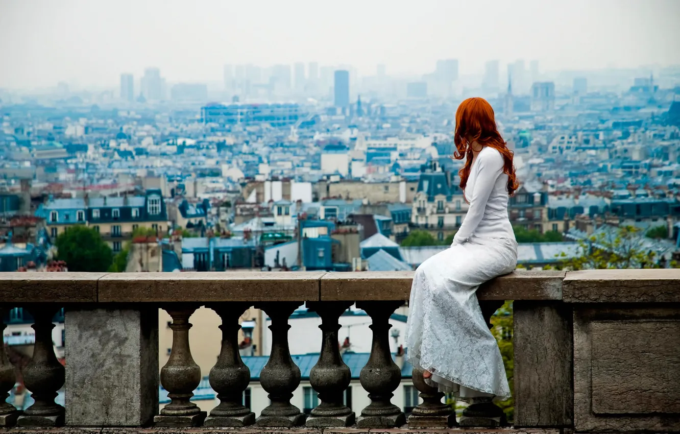 Photo wallpaper Paris, view, dress, the red-haired girl