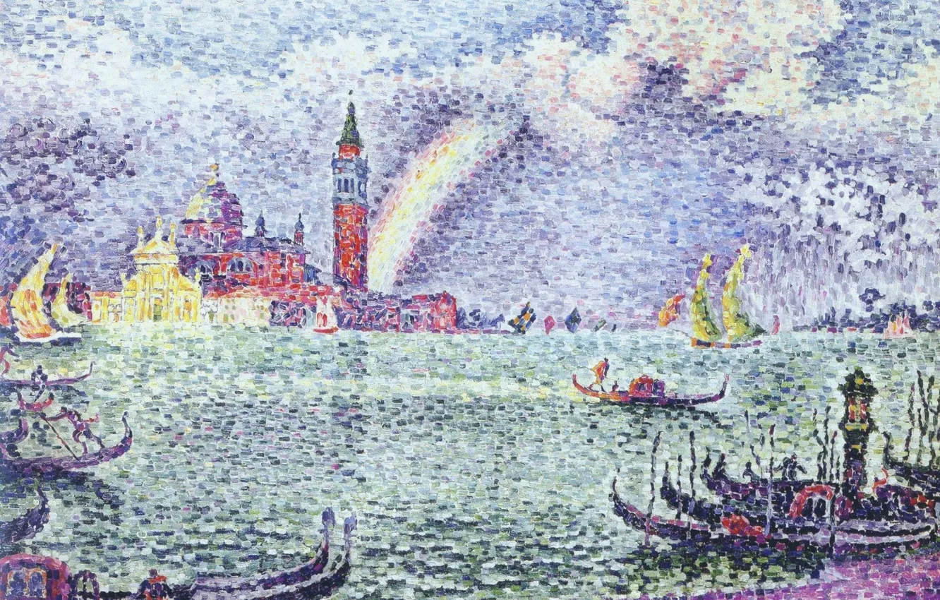 Photo wallpaper landscape, picture, Paul Signac, pointillism, Venice. Rainbow