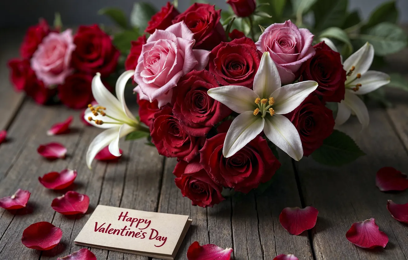 Photo wallpaper love, flowers, romance, heart, roses, bouquet, love, Valentine's day