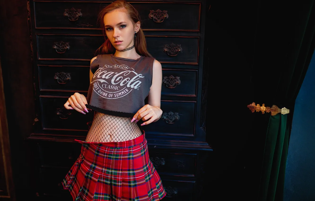 Photo wallpaper look, girl, pose, skirt, hands, Sergey Bogatkov, Varya Romanova