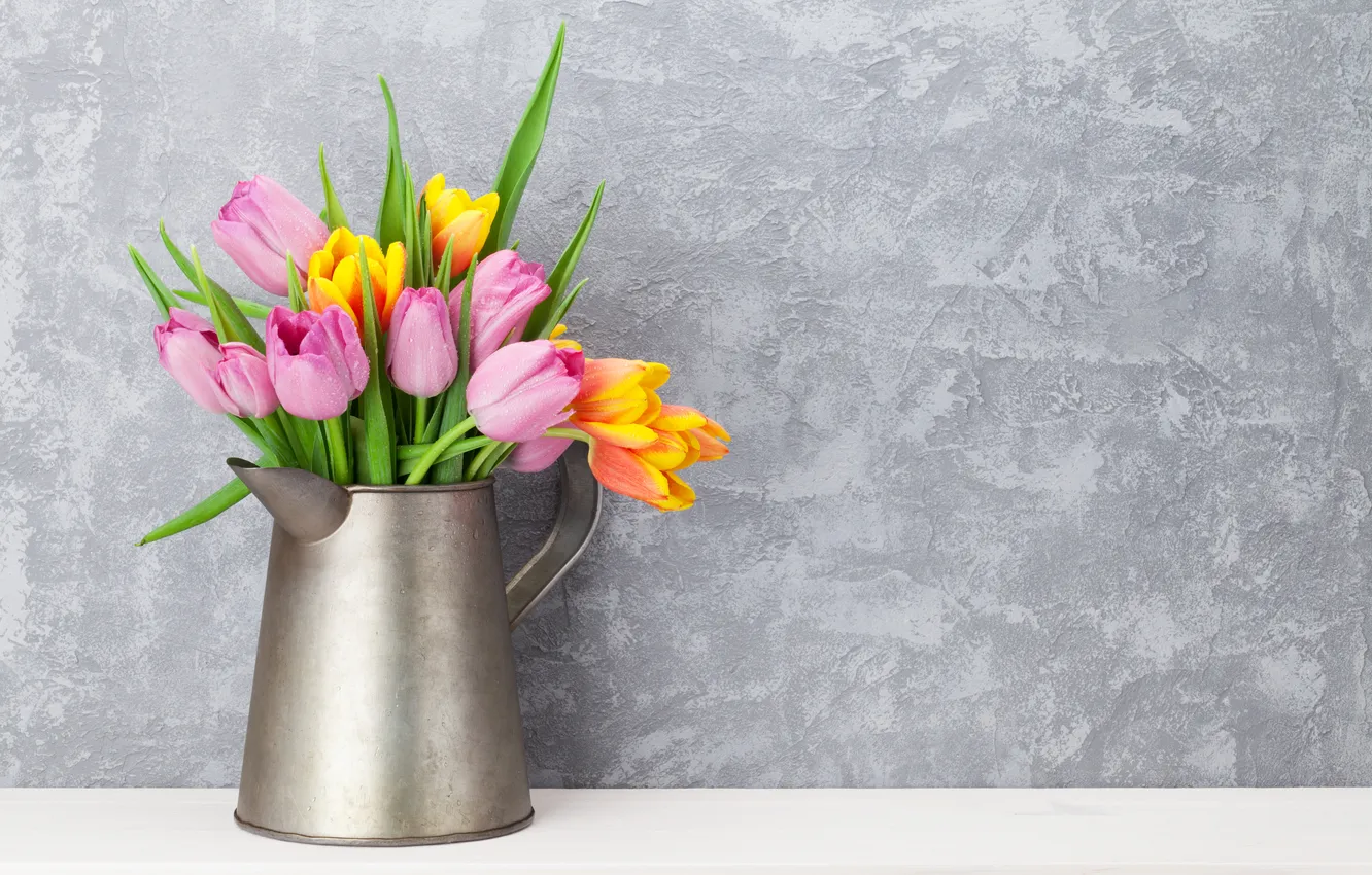 Photo wallpaper flowers, bouquet, colorful, tulips, pink, flowers, tulips, spring