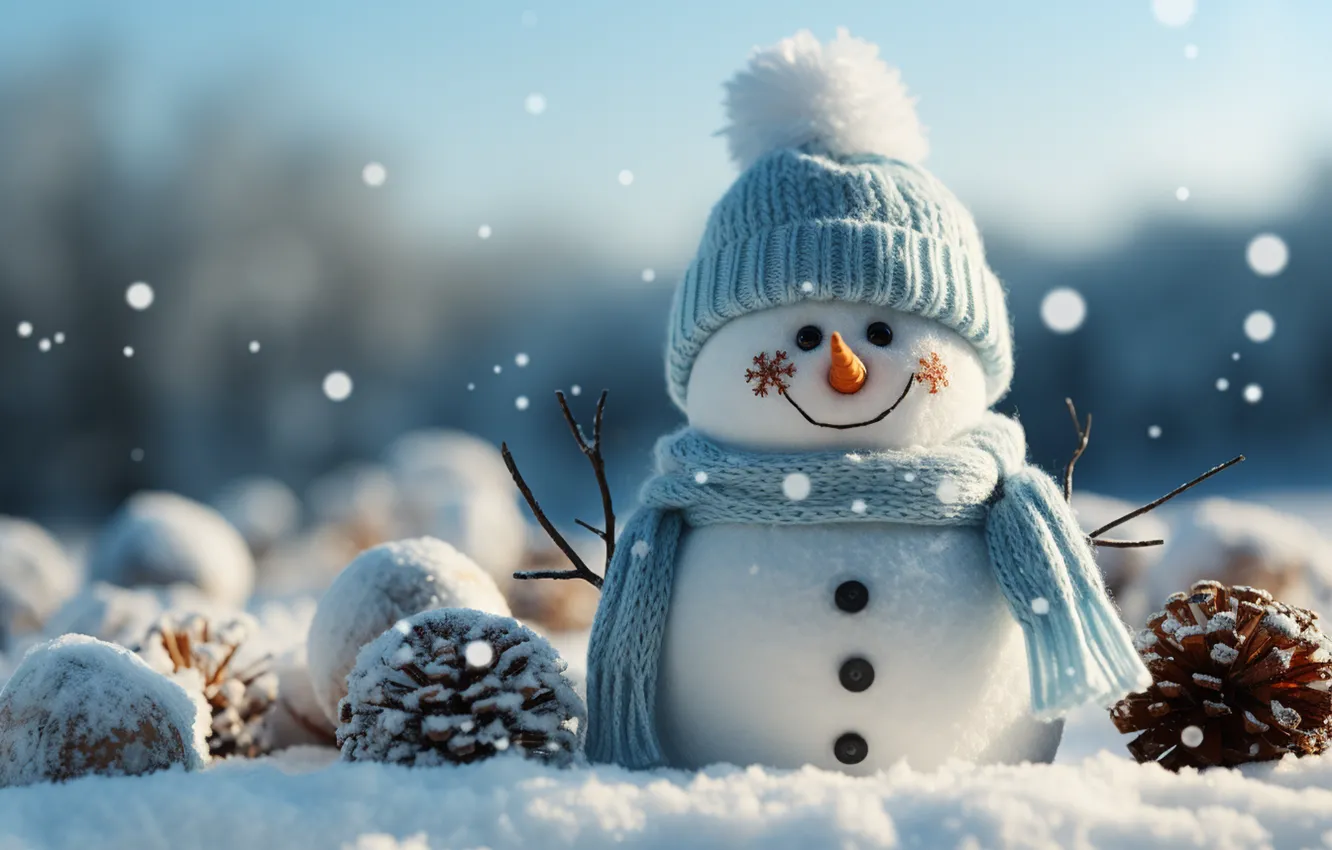 Photo wallpaper winter, snow, new year, Christmas, snowman, Christmas, night, winter