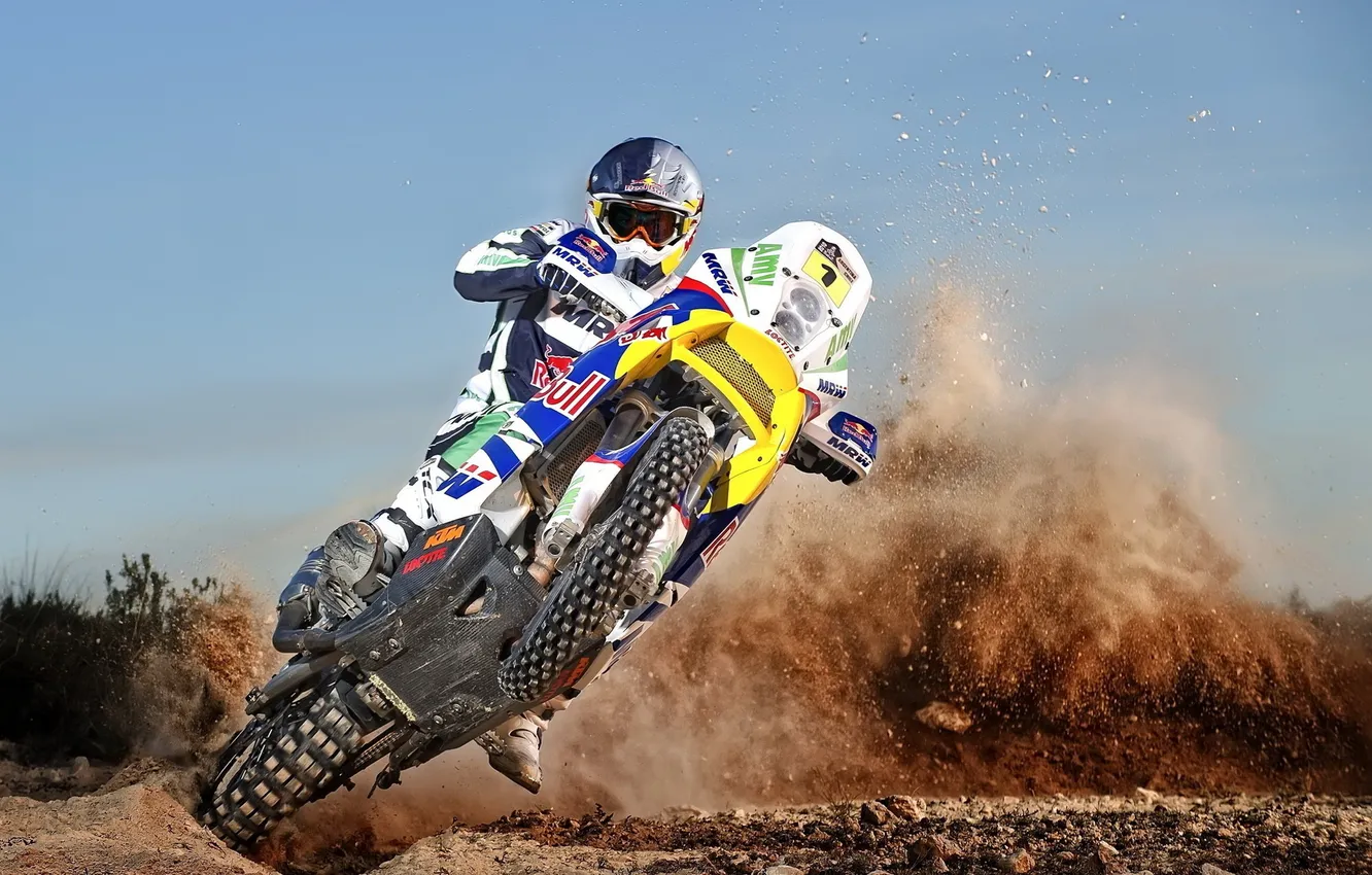 Photo wallpaper the sky, dust, motorcycle, Skid, motorcyclist, Dakar, Dakar, enduro